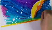 Galaxy Drawing With Planets Oil Pastel Painting
