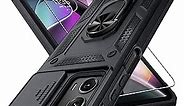 for Motorola Moto G Power 5G/Moto G 5G 2023 Case Built in Slide Camera Lens Cover+Screen Protector+Finger Ring Holder Kickstand,Heavy Duty Shockproof Full Body Phone Cover,Black