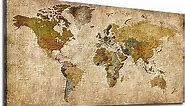 Vintage World Map Canvas Wall Art Picture Large Antiqued Map of The World Canvas Painting Artwork Prints for Office Wall Decor Home Living Room Decorations Framed Ready to Hang 24" x 48"