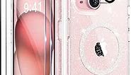 Compatible with iPhone 15 Plus Case Glitter, [Compatible with Magsafe], with 2X Screen Protector + 2X Camera Lens Protector, Sparkly Shockproof Hard Phone Case for Women 6.7", Shiny Clear