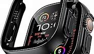 TAURI 2 Pack Hard Case Designed for Apple Watch Ultra 2 (2023) / Ultra 1 49mm, with 9H [HD Clear] Tempered Glass Screen Protector, [Full Protection] Slim Cover for iWatch 49mm - Black