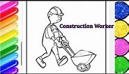 A Construction Worker👷 Drawing & Coloring for kids | how to draw & color A Construction Worker #job