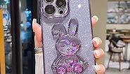 3D Bunny Phone Case Compatible with iPhone 13 Pro Max Case, Cute Phone Case Liquid Sparkle Floating Glitter Bling Quicksand Phone Case Soft Protective Phone Cover for Women Girls（Purple）