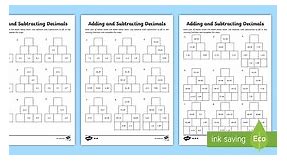 Adding and Subtracting Decimals Pyramid Differentiated Worksheets