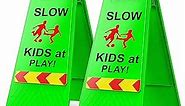 Slow Kids at Play! 2 pack Green Child,Safety Slow-Down-double-sided,signs , Black text and red graphics Easier to identify,Yard Signs for Schools,Neighborhoods,Park,Day Cares, Sidewalk,Driveway
