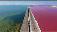 Great Salt Lake Causeway Train over Pink Salt Water