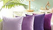 MEKAJUS Purple Throw Pillow Covers 18x18 Set of 4 Velvet Soft Square Couch Pillowcase for Patio Sofa Bed Bedding Living Room (Purple)