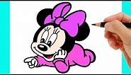 HOW TO DRAW BABY MINNIE MOUSE EASY - HOW TO DRAW MINNIE MOUSE