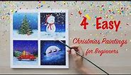4 Easy Christmas Paintings / Christmas tree / Snowman / Santa wagon / Christmas truck