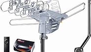 PBD WA-2608 Digital Amplified Outdoor HD TV Antenna with Mounting Pole & 40 ft RG6 Coax Cable 150 Miles Range Wireless Remote Rotation Support 2TVs