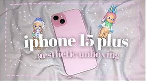 iphone 15 plus (pink) 🌸🍡 unboxing + aesthetic setup