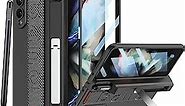 for Samsung Galaxy Z fold 3 Case with S Pen Holder, [Hand Grip Strap] Full Coverage Z Fold 3 Case Built in Screen Protector Hinge Protection Kickstand Phone Case for Z fold 3 5G - Black