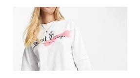 ASOS DESIGN double layer long sleeve top with saint tropez graphic in white | ASOS