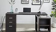 Naomi Home Ariel Executive L-Shaped Desk with Drawers - Large Modern Corner Computer Desk with Storage Drawers, Shelves, File Cabinet for Home Office - L Shape Desk Ideal for Work from Home - Espresso