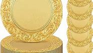 50 Pcs Antique Gold Charger Plates Bulk 13 Inch Embossed Rim Plastic Charger Plate Decorative Round Plate Chargers for Dinner Wedding Party Event Table Setting Decoration