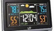 Weather Stations Wireless Indoor Outdoor, LFF Weather Station Indoor Outdoor Thermometer Wireless, Color Display Digital Weather Thermometer with Atomic Clock, Weather Forecast Station with Backlight
