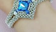 Handmade Blue Diamond Bracelet with Silver Seed Beads