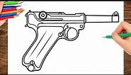 How To Draw A Gun/ How To Draw Luger P08 Gun / Easy Drawing step by step
