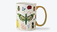 RIFLE PAPER CO. Curio Porcelain Mug - Porcelain 16 OZ Mug, Full-Color Illustration with Metallic Gold Accents, 4.5" L x 3.125" W, Intricate Nature Designs with Gilded Rim and Handle