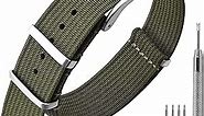 ANNEFIT Nylon Watch Band 22mm, One-Piece Waterproof Military Watch Straps with Heavy Silver Buckle (Army Green)