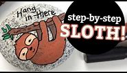How to Paint a Cute Sloth Step-by-Step || Beginner Paint Pen Stone Painting || Rock Painting 101