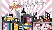 Super Girl Backdrop Super Hero City Buildings Photo Background Children Girls Birthday Party Supplies Baby Shower Cake Table Decorative Backdrop 7x5FT