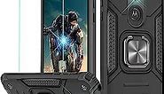 YmhxcY Moto G7 Power/G7 Supra/G7 Optimo Maxx Case with HD Screen Protector, Armor Grade Cases with Rotating Holder Kickstand Non-Slip Hybrid Phone Case for Motorola G7 Power-KK Black