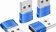 delpattern USB C Female to USB A Male Adapter,Type A Charger Cable Power Converter, 4 Pack, Blue