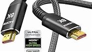 Snowkids 10K 8K HDMI Cable 2.1 10FT/3M 48Gbps, Certified 48Gbps High Speed 3D 8K60 4K120 144Hz Braided HDMI Cord eARC HDR10 HDCP 2.2&2.3 Compatible with Roku TV/PS5/HDTV/Blu-ray Black