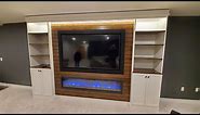 Custom Built In Entertainment Center 75" TV, With Fireplace, Start to Finish.