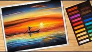 Easy sunset drawing for beginners with soft pastels | Soft pastel tutorial