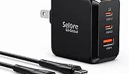 USB C Charger Block, SELORE 67W Fast Charging Adapter, 3-Port GaN Charger Foldable USB-C Wall Charger for MacBook Pro/Air, iPad Pro, Galaxy S23/S22, iPhone 15/14, Dell XPS, Laptop