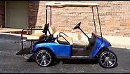 Viper Blue Metallic EZGO PDS Golf Cart, Custom 14" Rims with Low Profile Tires NO Lift Required