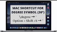 Mac keyboard shortcut for degree symbol