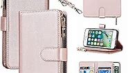 Cavor for iPhone SE iPhone 8 Wallet Case,iPhone 7 Case with Strap Stand,Phone Case iPhone SE Case with Card Holder for Women Men,Leather Magnetic Shockproof Protective Cover,Rose Gold