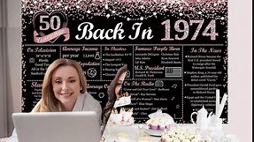 Vlipoeasn 50th Birthday Decorations for Women, Rose Gold and Black Glitter Back in 1974 Birthday Backdrop Banner, 70.86 x 43.3Inch Pink 50 Years Old Birthday Party Poster Supplies