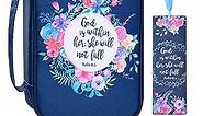Floral Bible Cover Case with Scripture Carrying Book Case Church Bag with Leather Bookmark Protective with Handle, Zipper and Pockets for Standard Size Bible, Gift for Women Girl Kids 10“x7.5”x2.5"