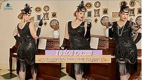 Women Black Plus Size 1920s Dress Gatsby Fringed Flapper Dress Roaring 20s Party Dress | Zapaka