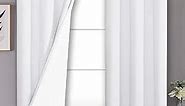 YoungsTex 100% Blackout Curtains for Bedroom 63 Inches Length 2 Panels, Double Layer Full Room Darkening Curtain Drapes with White Liner for Nursery Grommet, Pure White, 42 X 63 Inch