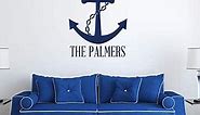 Custom Name Anchor and Chain Wall Decal Vinyl Sticker | Personalized Nautical Ship Symbol Decoration for Living Room, Bedroom | Black, White, Blue, Red, Brown, Other Colors | Small, Large Sizes