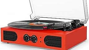 Record Player with Built-in Speakers, Bass & Treble Control, 33 45 78 RPM Vinyl LP Player Bluetooth Portable Vintage Turntables for Vinyl Records, Support RCA Out, AUX Out/Input, Red
