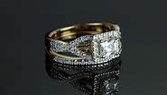 18K Gold over Silver Cubic Zirconia 2 Piece Bridal Ring Set