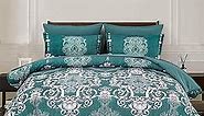 Turquoise Comforter Set Queen Size 7 Piece Bed in a Bag Boho Teal Paisley Damask Bedding Comforter with Sheets Set, Soft Microfiber Complete Bedding Set for All Season (90''x90'')