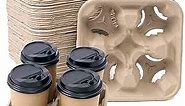 100pcs Pack Disposable Biodegradable Cup Carriers - Pulp Fiber Delivery Cups Holder for drink cups- 4 Cup Drink Carriers for Take out and Delivery Orders - Ideal for coffee Drinks cup carrier