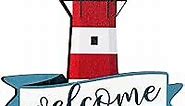 Welcome Sign Wood Decor for Front Door Summer Decorative Signs Plaques Tropical Wooden Hanging Sign Hawaiian Themed Wreath Door Sign Door Decorations Hanger (Lighthouse)