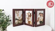 Frametory, 5x7 Triple Picture Frames Hinged 3 Photos Frame Collage, Three Picture Frames Multiple Desk Frame with Glass (Natural, 1 Pack)