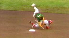 1972 WS Gm4: McRae takes out Green at second