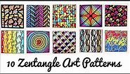 10 Easy Colourful Zentangle Art Patterns | Part -2 | Patterns for Beginners ( Time - Lapse )