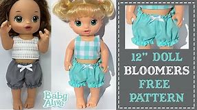 DIY How to make Bloomers for Baby Alive or 12" Doll Free Pattern (Easy for Beginner)