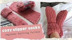 Cozy Slipper Socks - Beginner Knitting Pattern \\ Two needle flat socks!